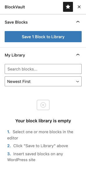 BlockVault library with saved block